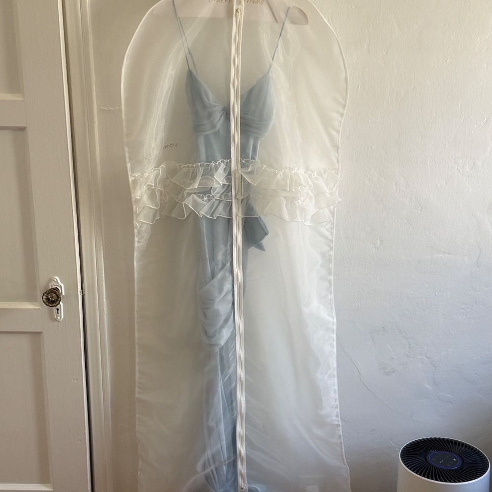 For Love & Lemons Blue Satin Jacquard Maxi Dress — Size M